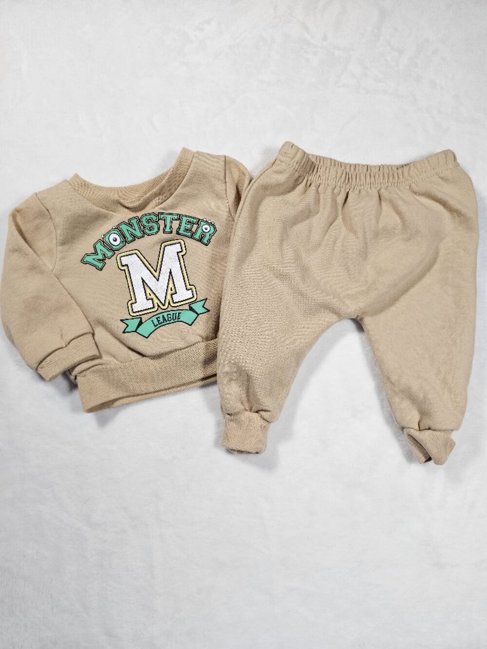 Kidgets Baby Monster League Sweatshirt Jogger Set 0-3M Tan Outfit